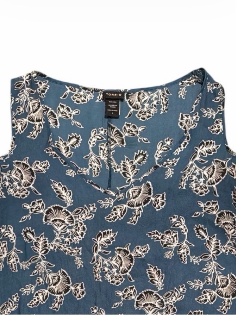 Torrid Floral Cold Shoulder Semi Sheer Blouse Woman’s Blue Boho Top Torrid 1 - Picture 2 of 7